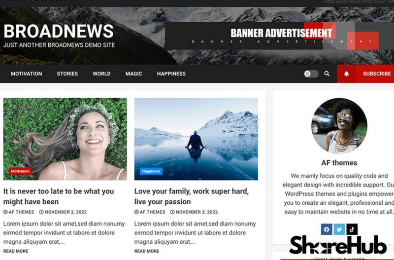BroadNews Pro WordPress Theme Lifetime WP Share Hub 25